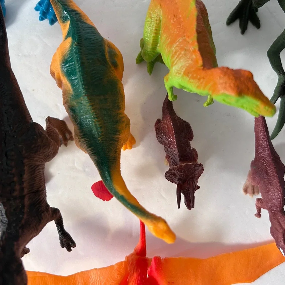 UsedAssorted Plastic Dinosaur Figures Lot of 9 with Tree Toy Prehistoric Animals